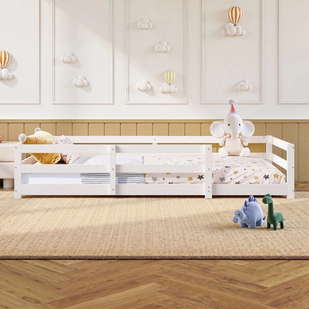 Letto Montessori con Sponda ¨C MINIMAL ¨C Pino Massello, Bianco, 90x200