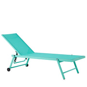 Lettino prendisole da giardino Sedile sintetico turchese Struttura in alluminio 198 x 61 cm Schienale reclinabile regolabile con ruote Patio