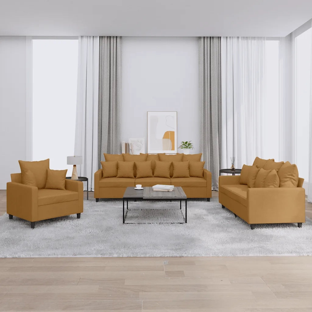 Set di Divani 3 pz con Cuscini Marrone in Velluto