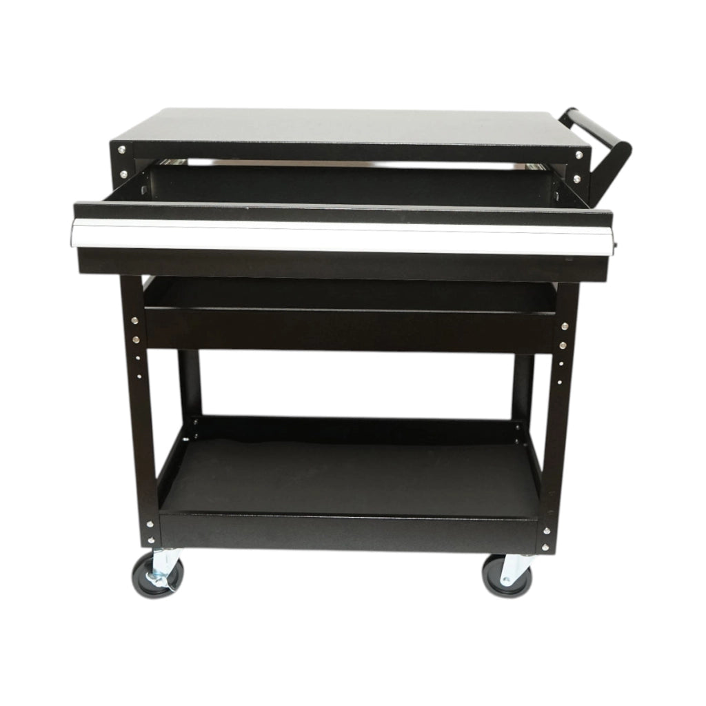 Carrello portautensili da officina in metallo su ruote con 3 ripiani e 1 cassetto, dimensioni 775x410x895 mm. Breckner Germany