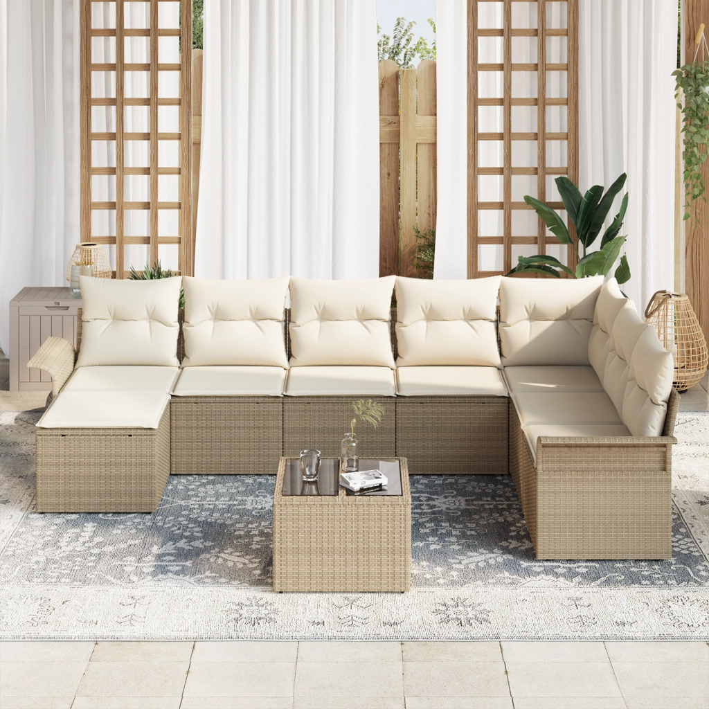 Set di divani da giardino  9 Pezzi con cuscini Rattan Poliestere Marrone