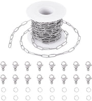 Kit di catenelle in acciaio inossidabile per gioielli DIY - 5m - 12x4x1mm - chiusure a grappolo di granchio - 30 anelli aperti - catenelle per gioielli