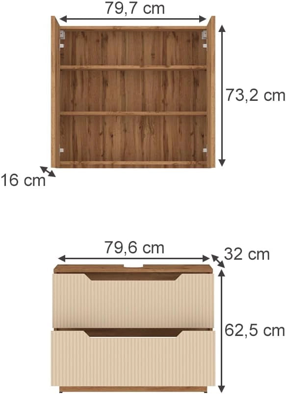 Set di mobili da bagno Lotta, Cachemire, 79.6 cm, composto da specchio da bagno e mobile sottolavabo
