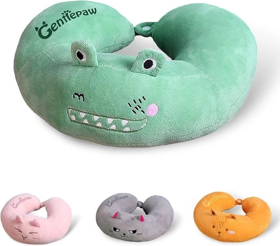 Cuscino di supporto per il collo a forma di U, con elasticità, per il sonno durante i viaggi, con cuscino per il collo per adulti, bambini e bambini (verde)