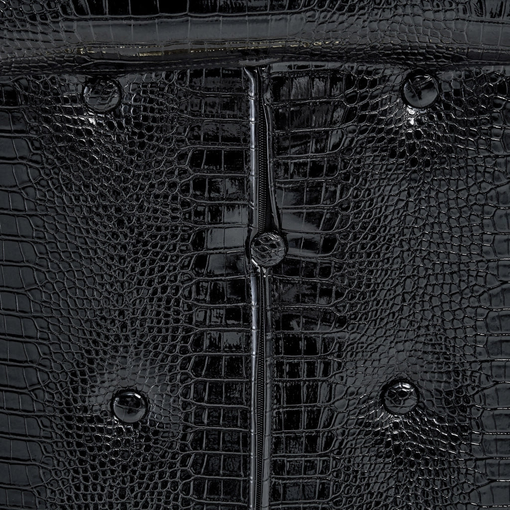 Set di 2 sgabelli da bar - con schienale alto e poggiapiedi - in PVC effetto coccodrillo nero