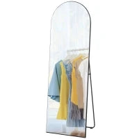 Specchio a Figura Intera, Senza Cornice, Autoportante o Montabile a Parete, Supporto in Metallo, 50x150 cm, Nero