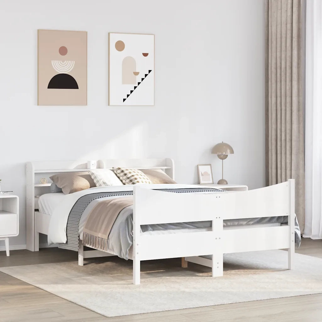 Letto matrimoniale | Letto per adulti | Giroletto con Testiera Bianco 150x200 cm Legno Massello di Pino