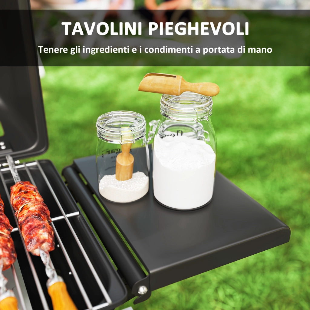 Set Giardino con Barbecue a Gas e 2 Tavolini ¨C zephmum ¨C Nero, Polyrattan