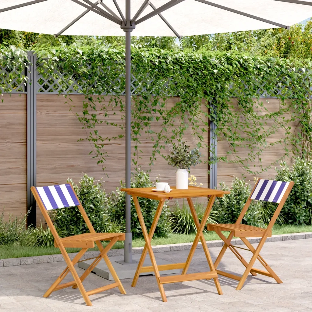 Set da Bistrot 3pz | Set Salotto da Giardino Blu e Bianco in Tessuto e Legno Massello