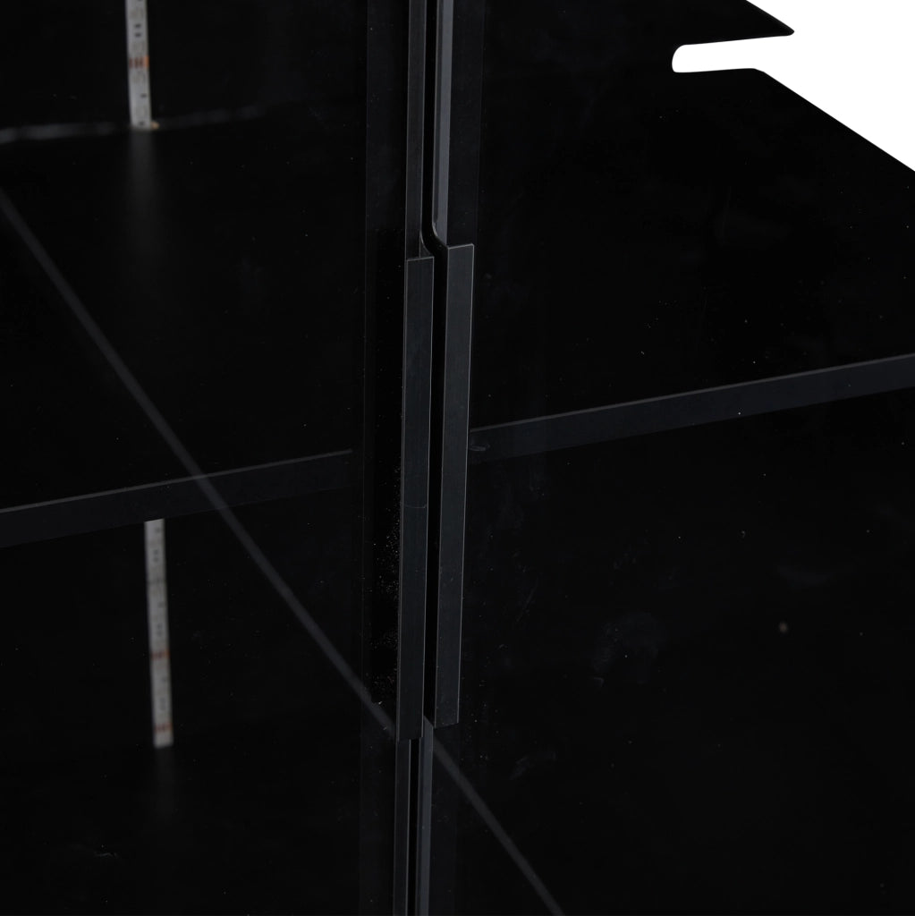 Vetrina a due ante in vetro nera con luci LED regolabili e ripiani mobili per ordine elegante