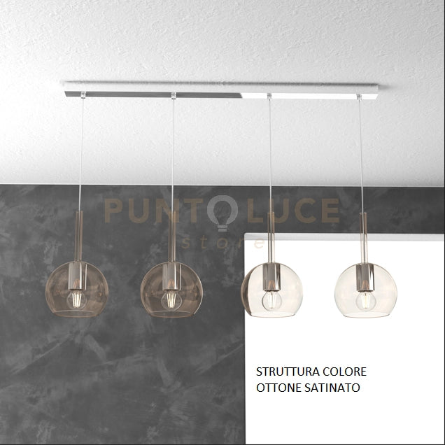 SOSP. OTTONE SAT. RETTANGOLARE 4 LUCI VETRI TUTTI PICCOLO AMBRA 1155OS-S4 RP-AM