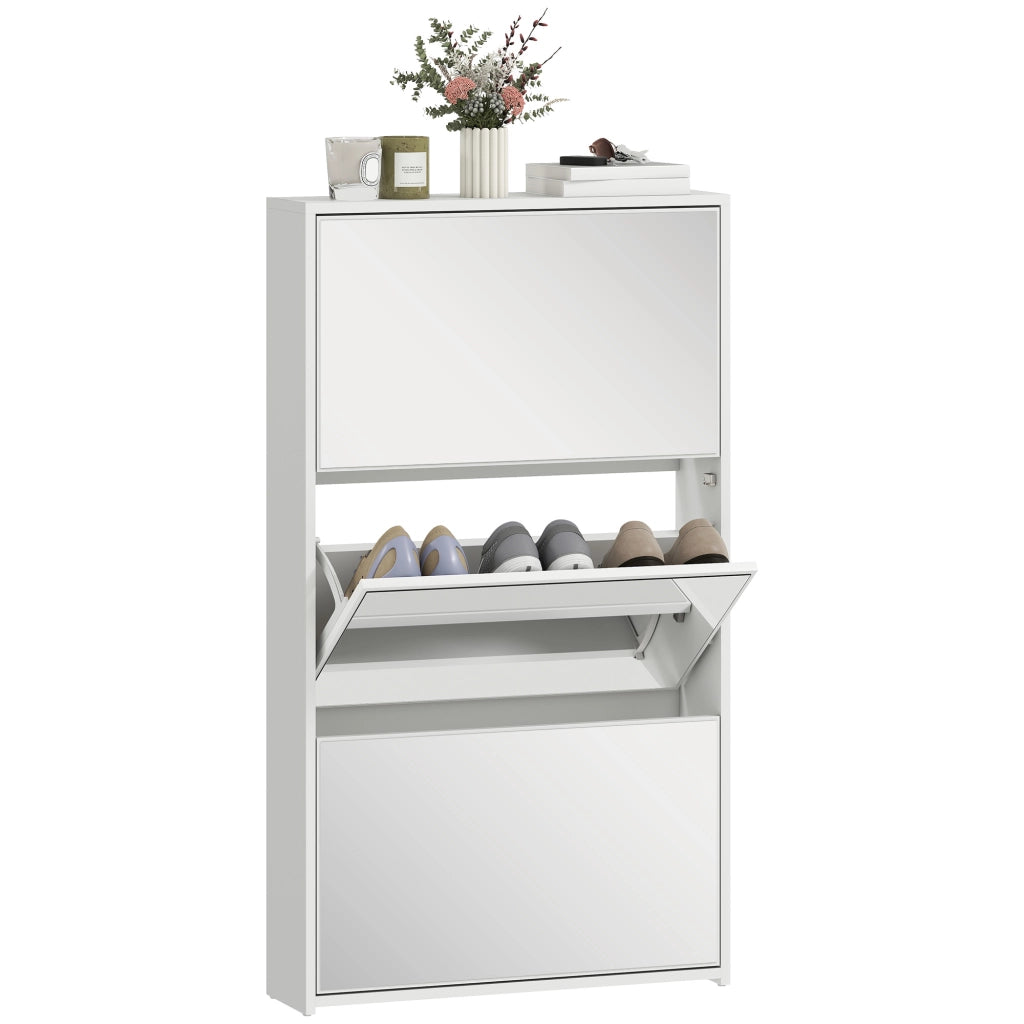 Scarpiera con Specchio e 3 Ante ¨C zephmum ¨C Bianco 65x17x114,5 cm