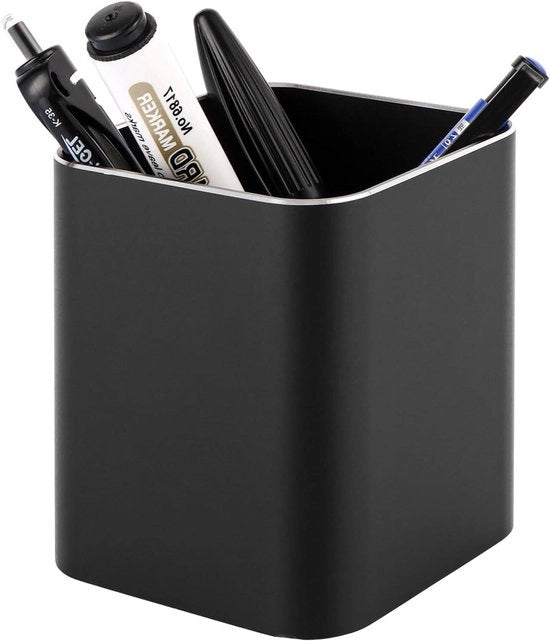 Pennenhouder per ufficio - Zwart metalen pennenkoker, 8 x 9,5 cm - Per ufficio, scuola e casa