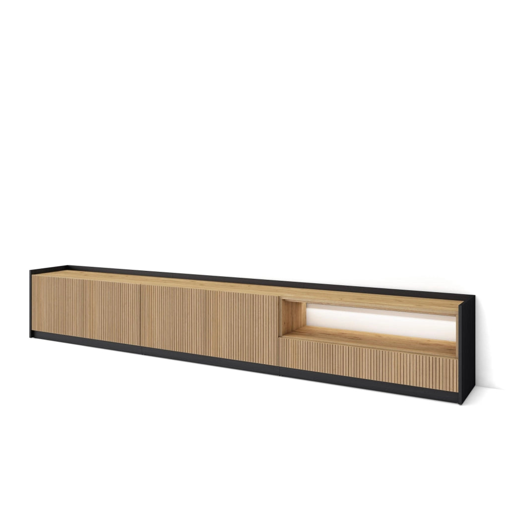 Mobile TV Soggiorno, 310x50x37 cm, Per TV fino a 80", Led, Rovere e nero