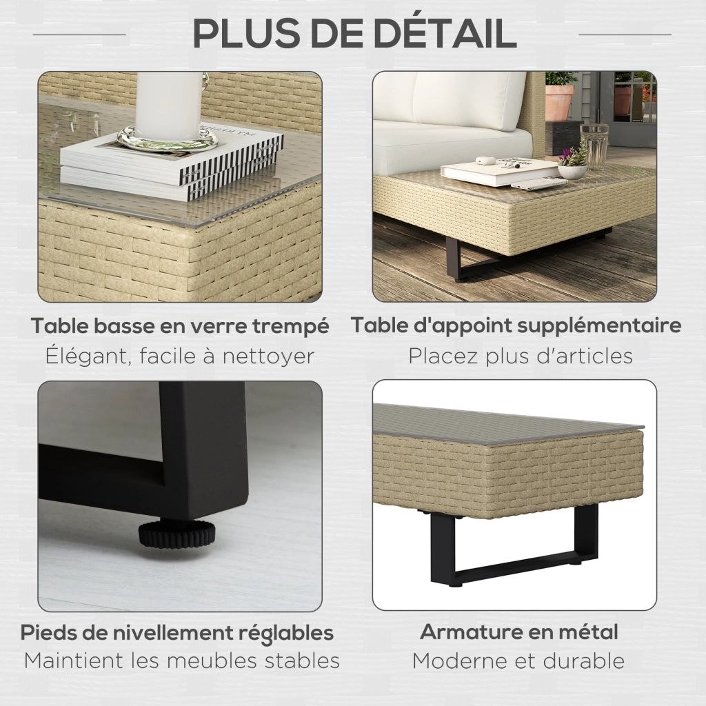 Divano Angolare 5 Posti con Tavolino ¨C Zephmum ¨C Beige, Polyrattan, Acciaio
