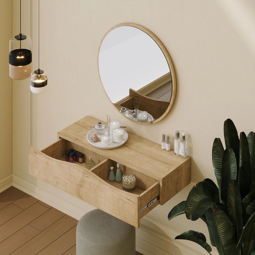 Cremano, Mobile da Ingresso Specchio Incluso, 82x30x15h cm Marrone Rovere