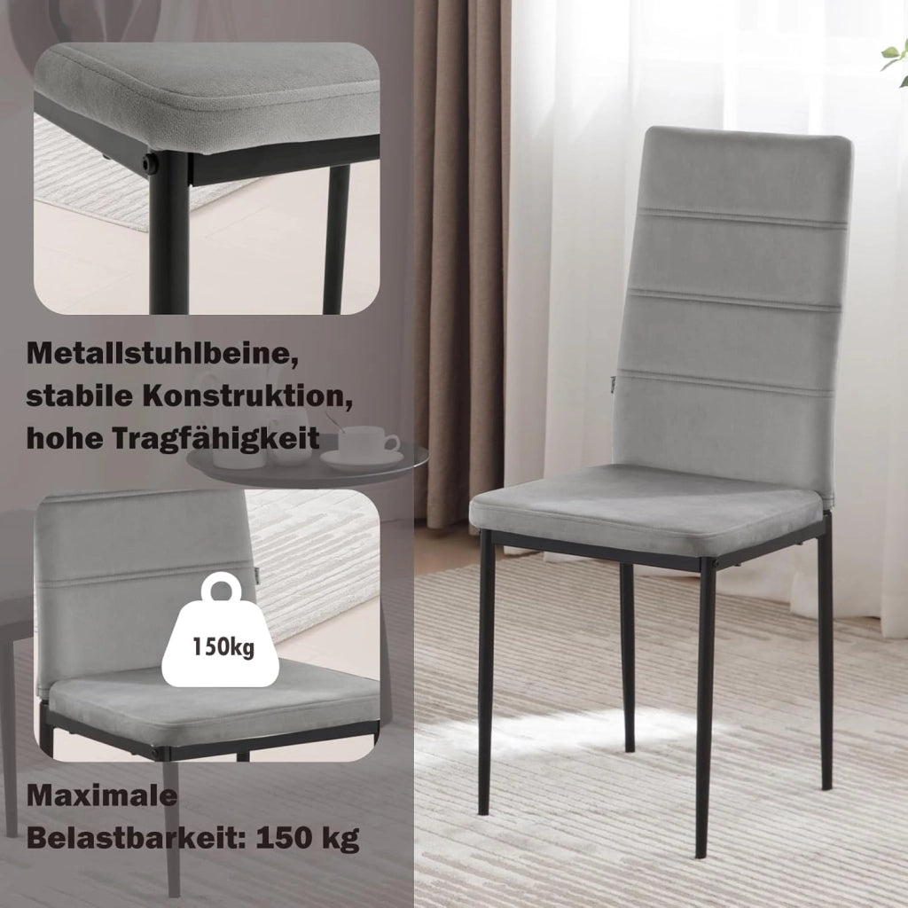 Sedie Sala da Pranzo Set di 4, Sedie da Cucina, Sedia da Pranzo con Schienale Alto, Senza Braccioli, per Soggiorno, Sala Reception, Sedie in Velluto con Gambe in Metallo, Grigio scuro,EZS47dgr-4