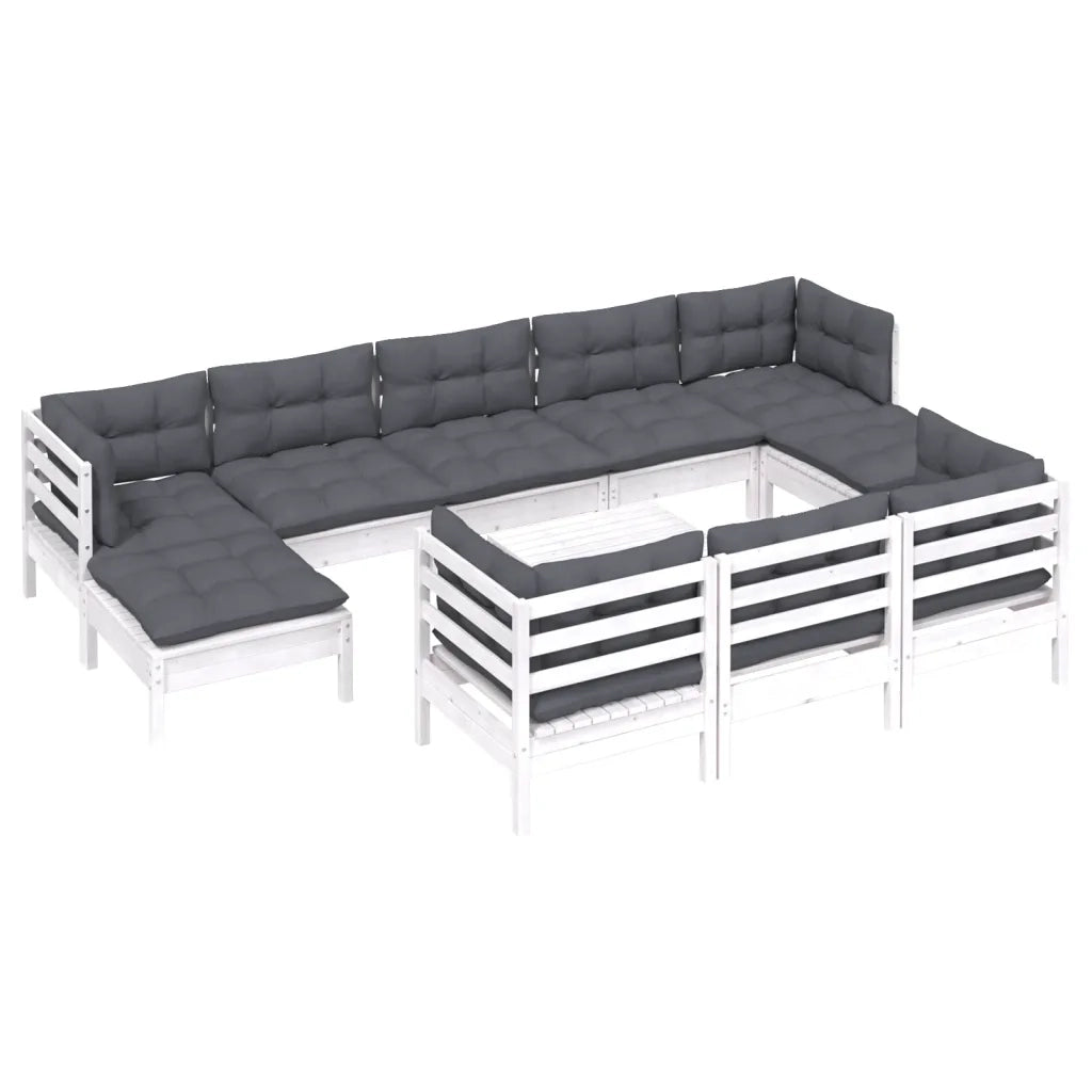 Set Divani da Giardino 11 pz con Cuscini Bianchi Legno di Pino 3097146
