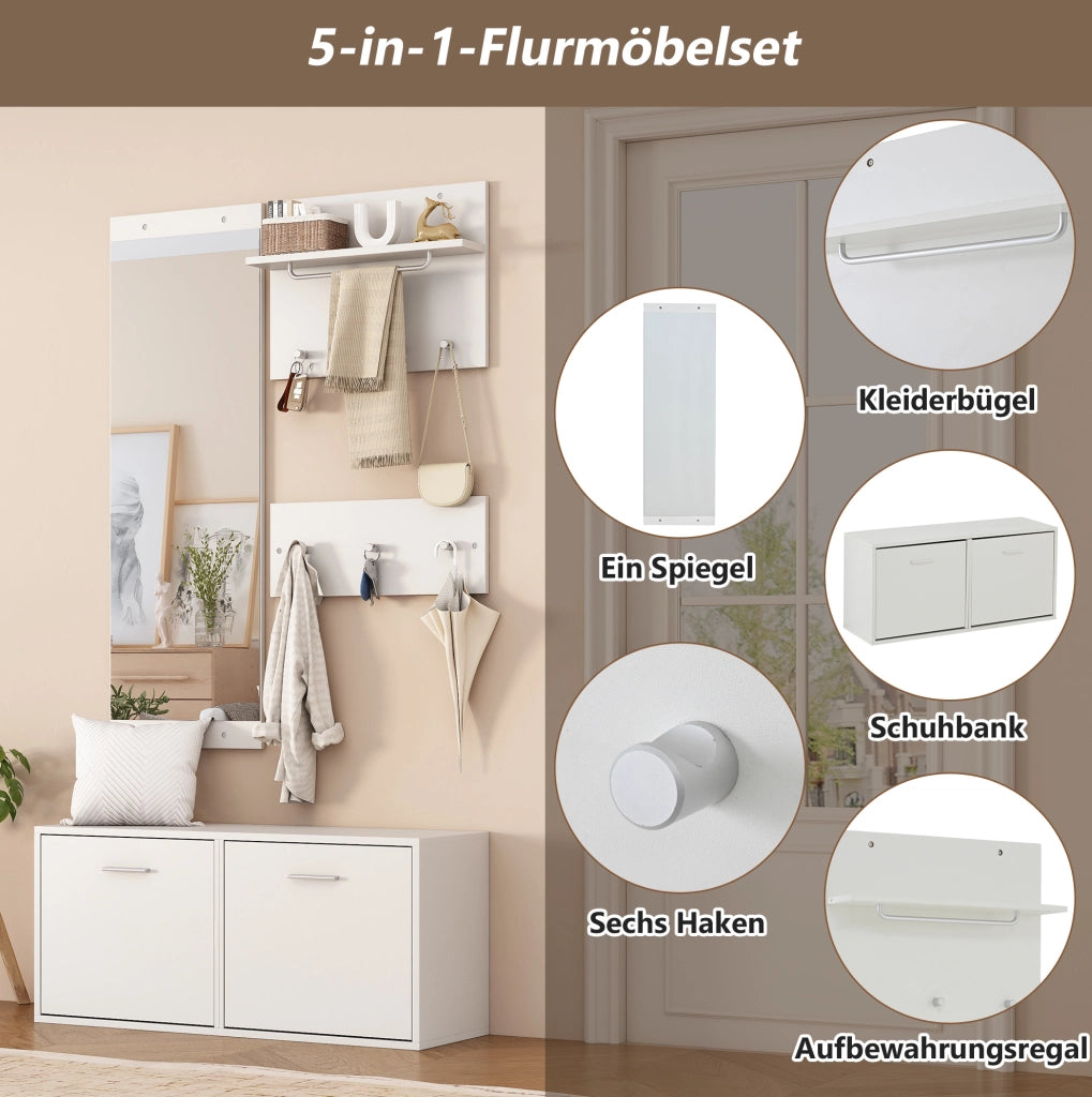 Set guardaroba da ingresso 4 pezzi bianco con specchio