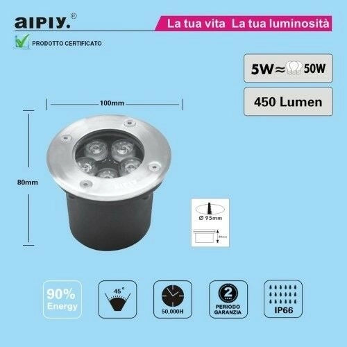 SEGNAPASSO FARETTO LED TONDO CALPESTABILE CARRABILE 5W IP66 AIPIY Luce Naturale 4000k