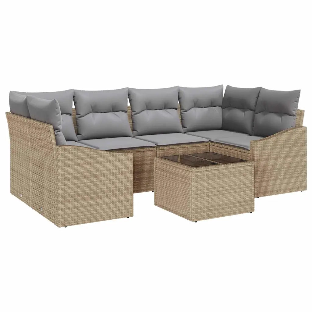 Set di divani con cuscino 7 pcs Beige e grigio polyrattan