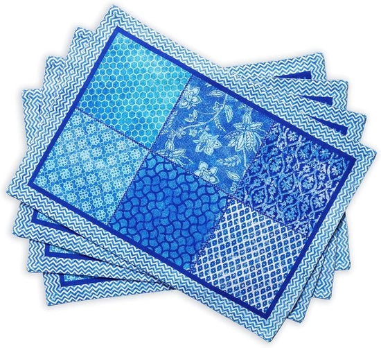 Set di 4 placemats in cotone non tessuto - Tavoliere riutilizzabili per cucina e decorazione da tavola - Indigo, 33 cm