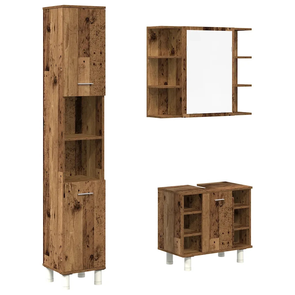 Set Mobili da Bagno 3 pz Legno Antico in Legno Multistrato 3328569
