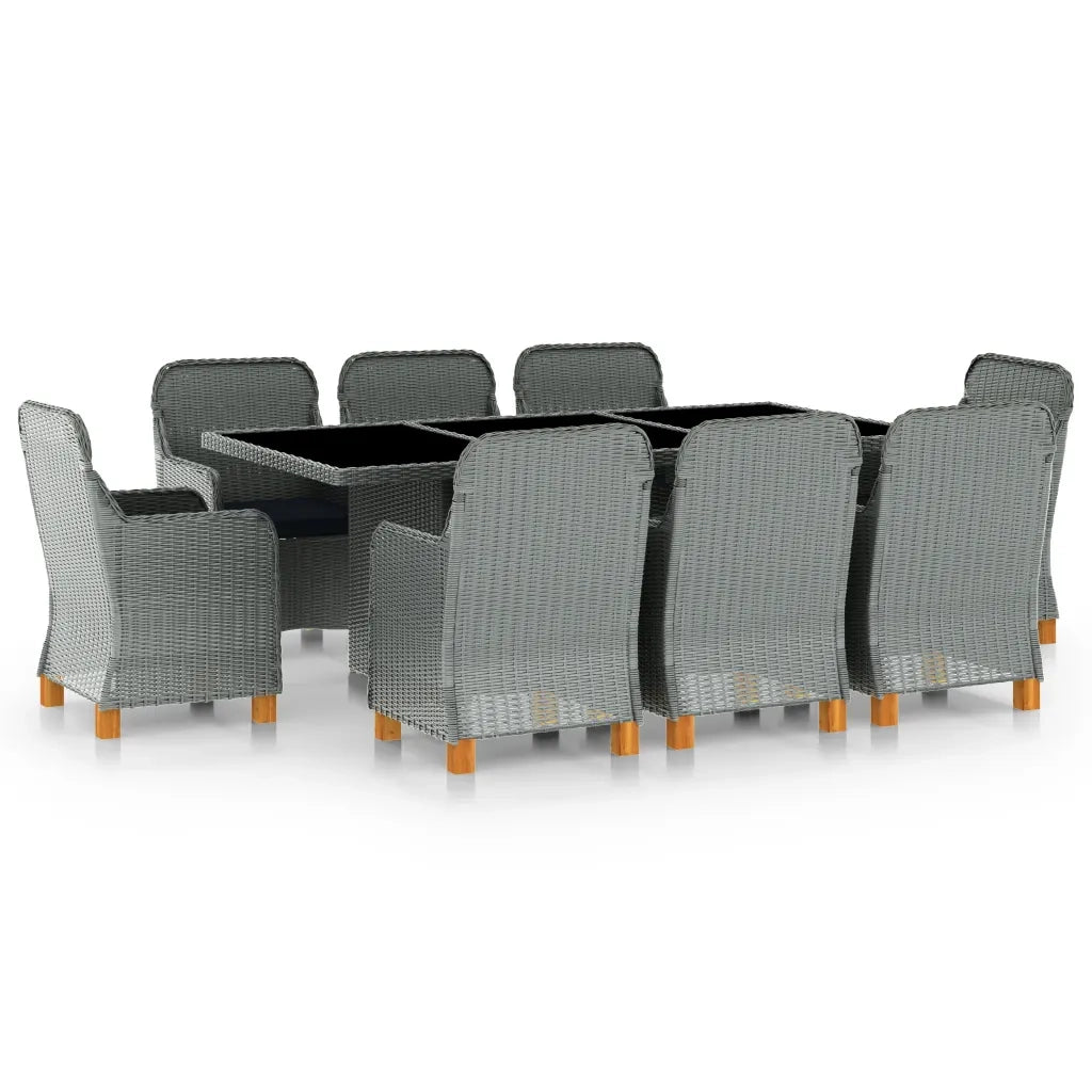 Set Pranzo da Giardino 9pz con Cuscini Polyrattan Grigio Chiaro cod mxl 52837