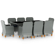 Set Pranzo da Giardino 9pz con Cuscini Polyrattan Grigio Chiaro cod mxl 52837