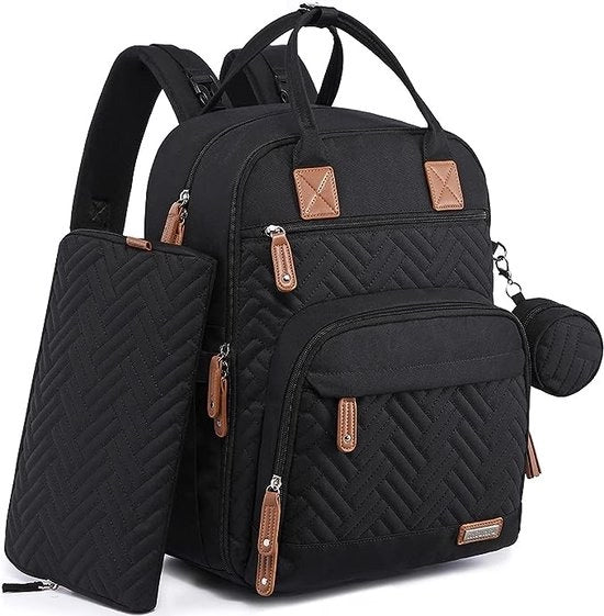 Borsa per il cambio per bambini, cambio, borsa, grande con cambio, sottobicchieri, contenitore per biberon, cesta di bambino, multifunzionale per mamma e papà, nero