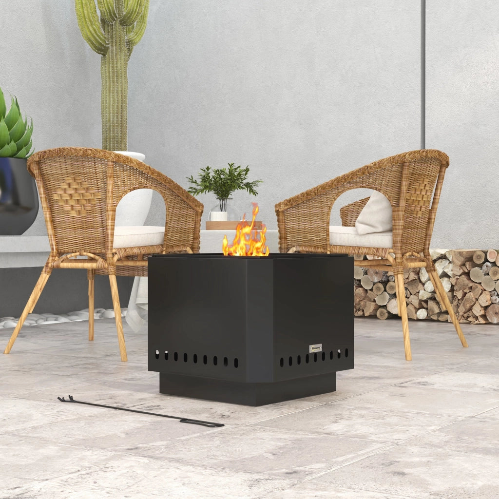 Braciere da Giardino ¨C Xylo ¨C Acciaio Nero con Attizzatoio 48x48x41 cm