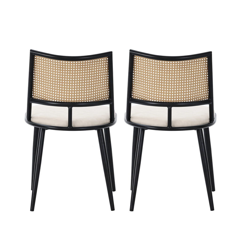 Set di 2 sedie da pranzo con seduta in PU e schienale in rattan, nere