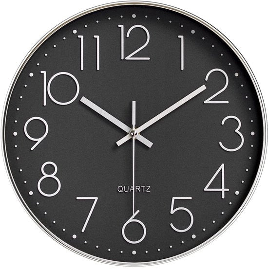 Orologio da parete silenzioso 30 cm, moderno, orologio da parete a quarzo senza tic, rotondo, senza rumore, orologio da parete decorativo, 12 pollici orologio da parete silenzioso, adatto per ufficio, salotto, cucina, scuola, camera dei bambini (argento)