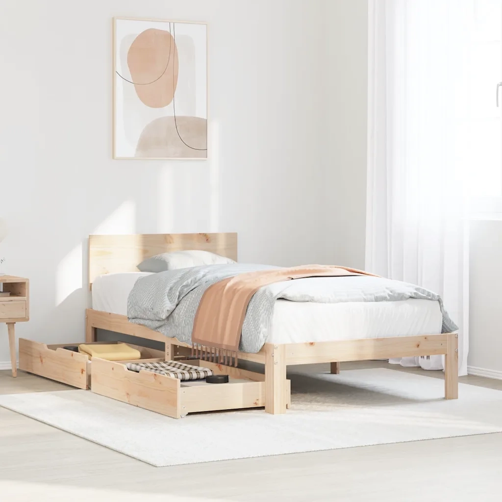 Giroletto con Cassetti-Struttura Letto con contenitore 90x200 cm in Legno Massello di Pino 739570