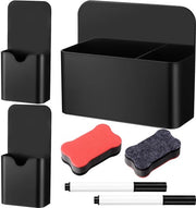 Set da 3 pezzi di holder per penne magnetiche, holder per penne magnetiche, holder per pennarelli per frigorifero, articoli da ufficio scolastico con 2 spugne per lavagna magnetica e 2 penne (2 dimensioni, nero)