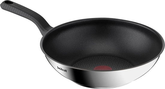 Wok in acciaio inossidabile da 28 cm con rivestimento antiscivolo - argento