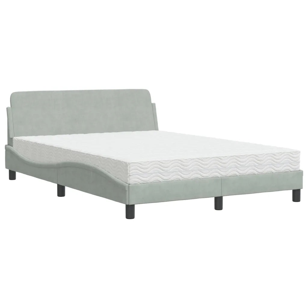 Letto con Materasso Dover Grigio Chiaro 140x200 cm in Velluto