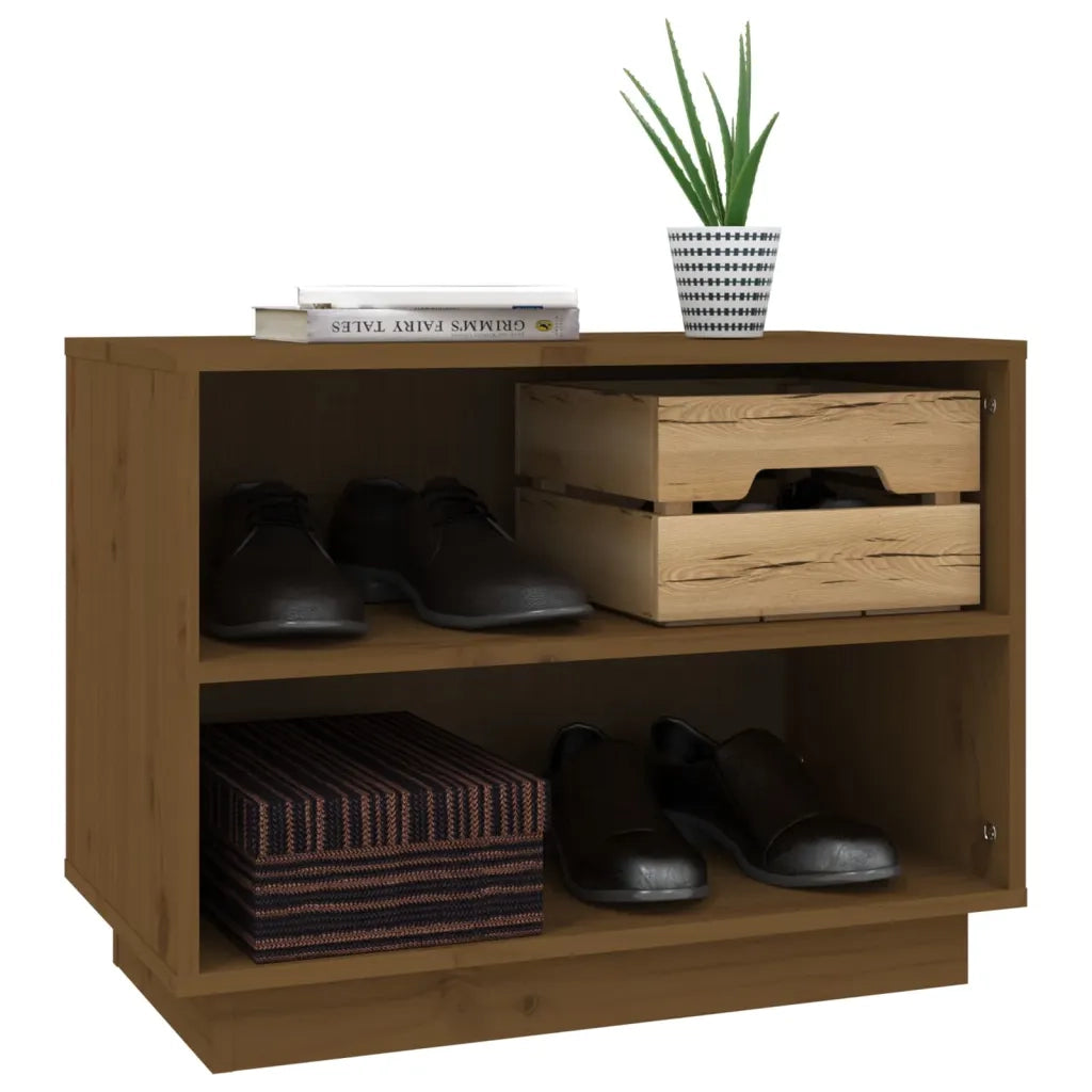 Scarpiera Marrone Ambra 60x34x45 cm in Legno Massello di Pino 813548
