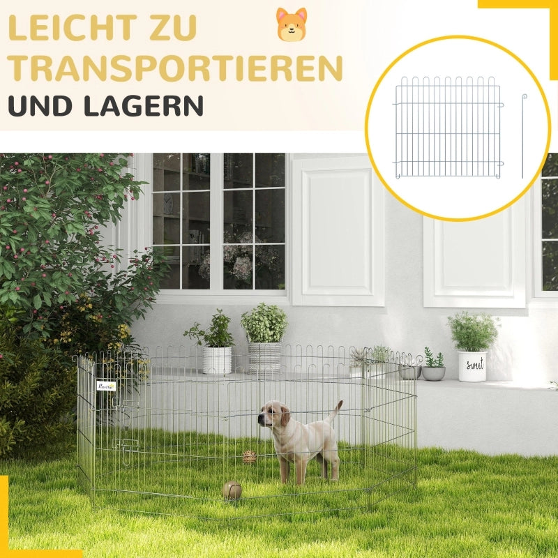 Recinzione decorativa in acciaio a 8 elementi con porta e ancoraggi da terra silver 63 × 60 cm