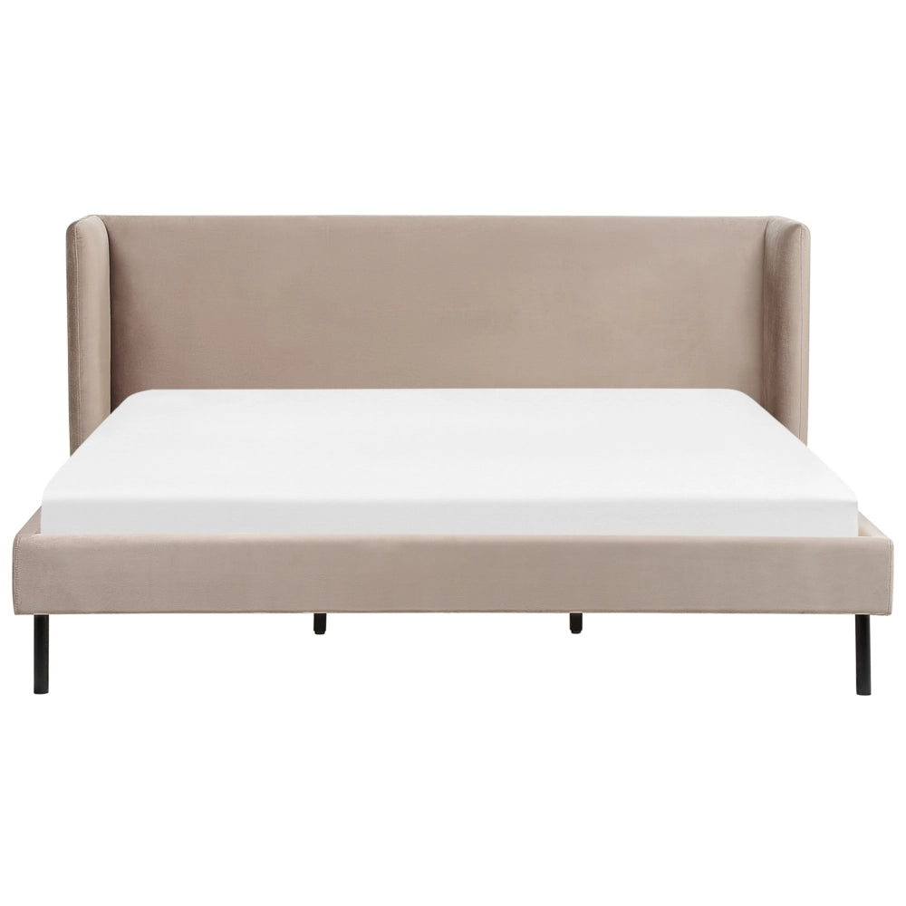 Letto con rete a doghe velluto tortora 180 x 200 cm testiera e gambe nere camera da letto soggiorno