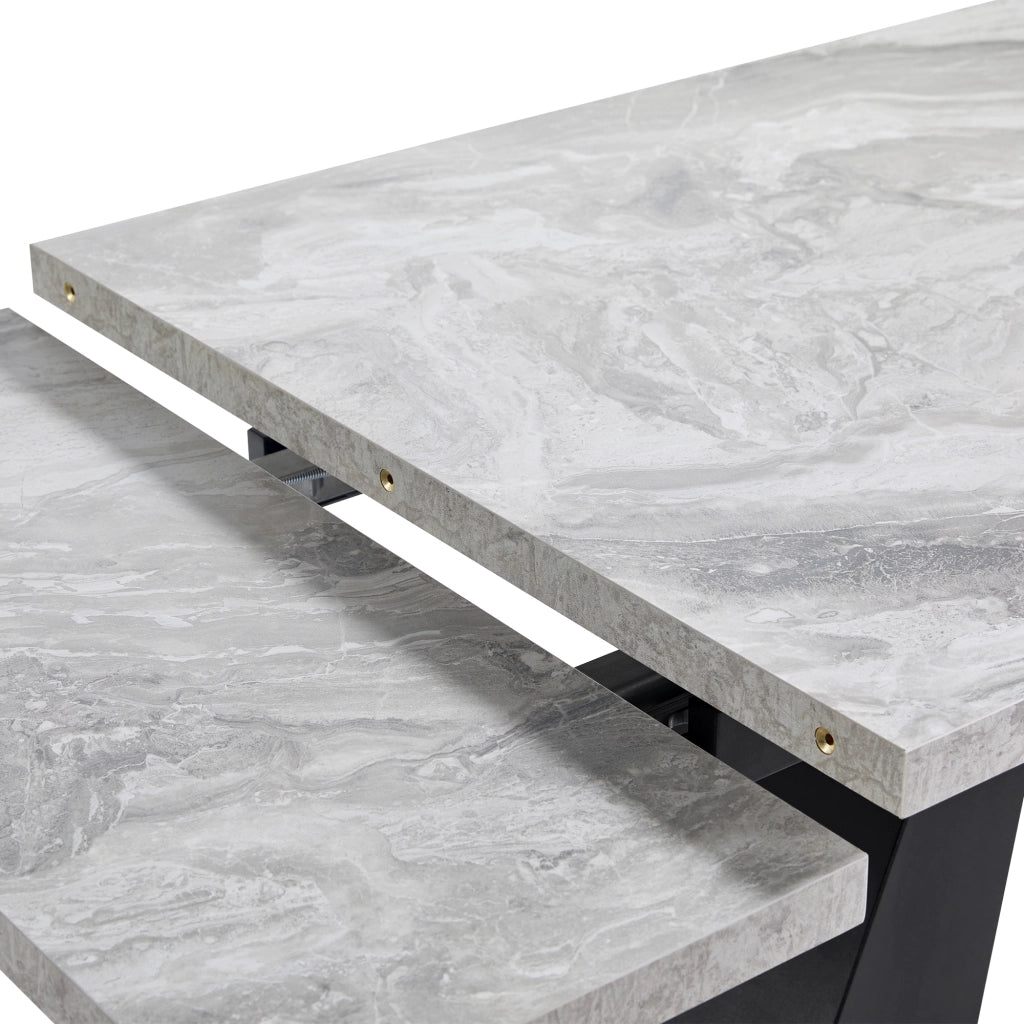 Tavolo allungabile con piano in MDF effetto marmo e gambe in metallo nero e grigio 99-159 × 74 × 77 cm
