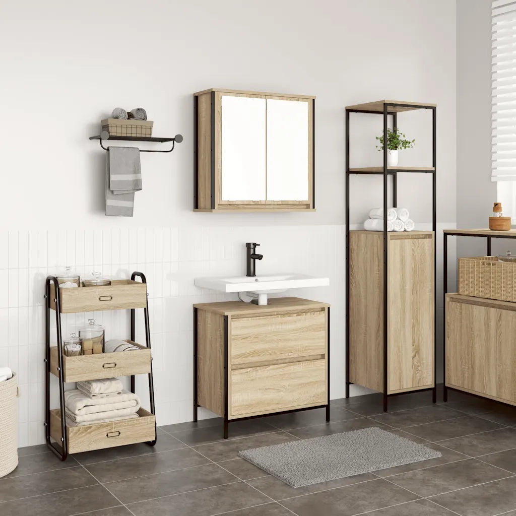 Set Mobili da Bagno | Armadio da bagno 2 pz Rovere Sonoma in Legno Multistrato