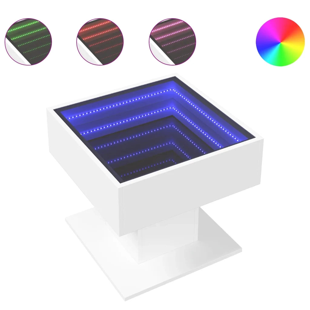Tavolino Salotto con LED Bianco 50x50x45 cm Legno Multistrato 847525
