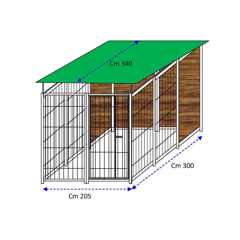 Recinto per cani 2x3 metri box modulare con copertura e retro in legno