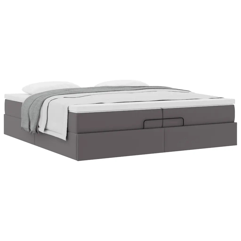Struttura Letto Pouf con Materassi Grigio 200x200 cm Similpelle 3311059