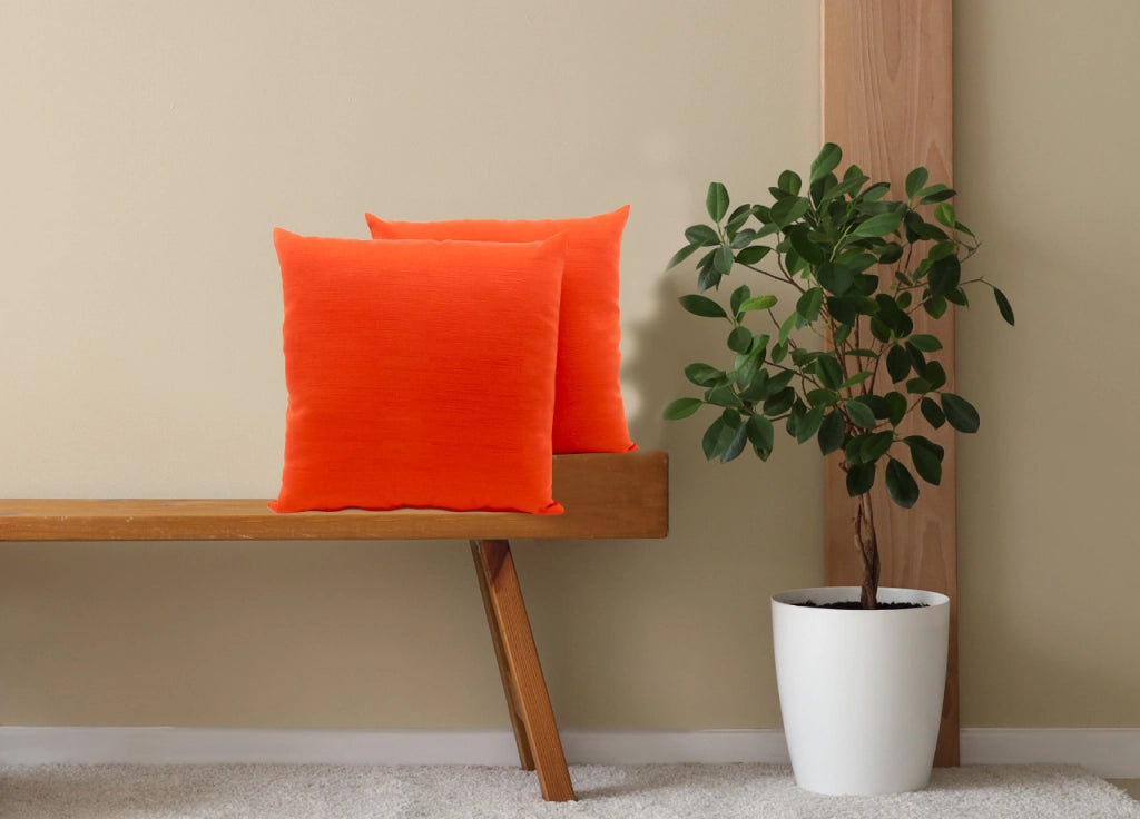 Coppia Cuscini Arredo Imbottiti Tessuto Ottoman In Tinta Unita Colore Arancio 17 - 40x40 - Arancio 17