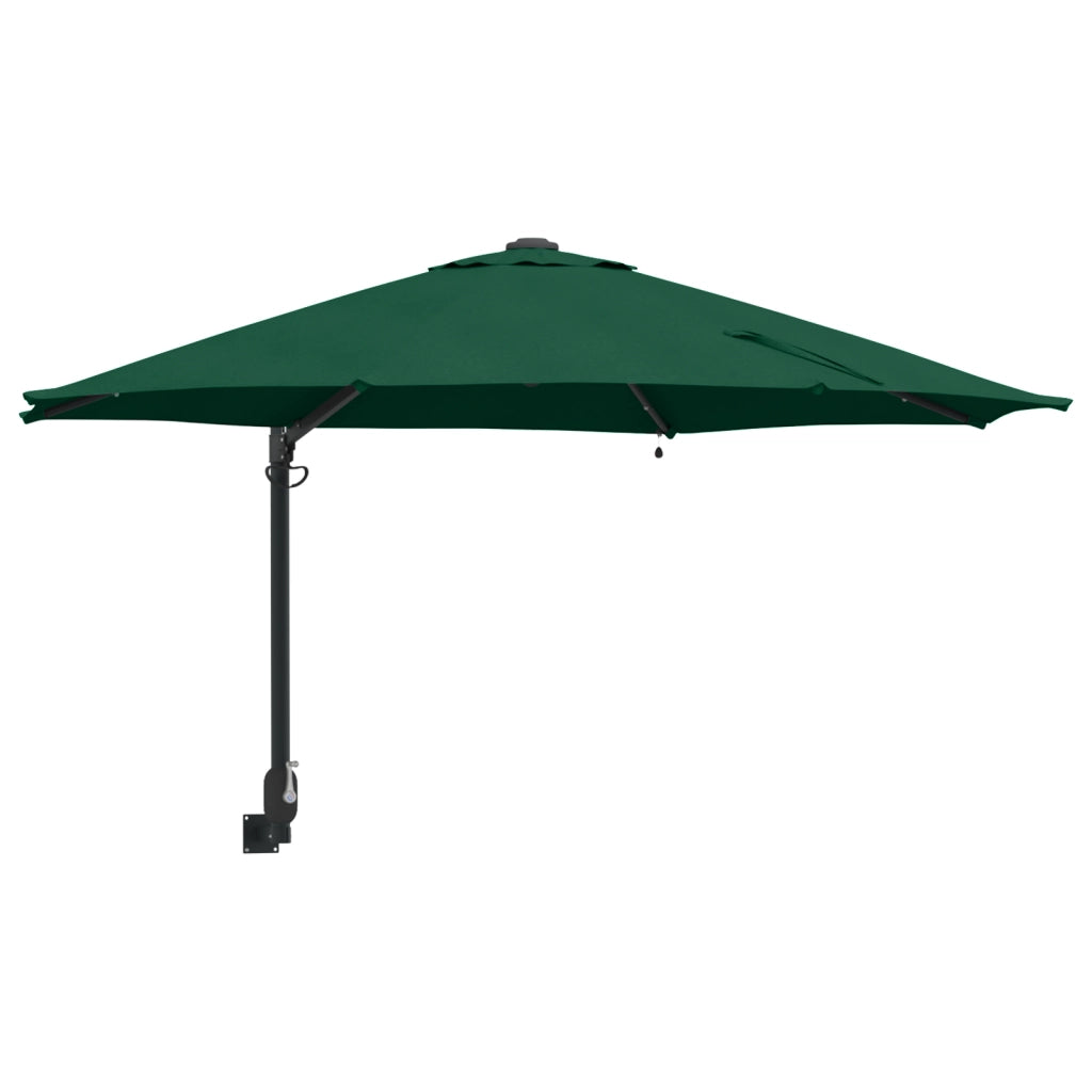 Ombrellone da Giardino Montato a Muro con LED Verde 248 cm