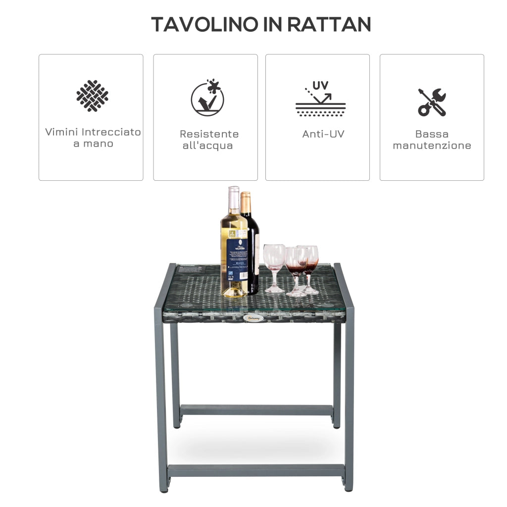 Tavolino da Caff¨¨ da Giardino Piano in Vetro Temperato in Rattan
