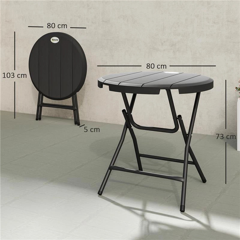 TAVOLO DA GIARDINO ROTONDO PIEGHEVOLE PER 4 PERSONE IN ALLUMINIO E PLASTICA HDPE, 80X73 CM, GRIGIO