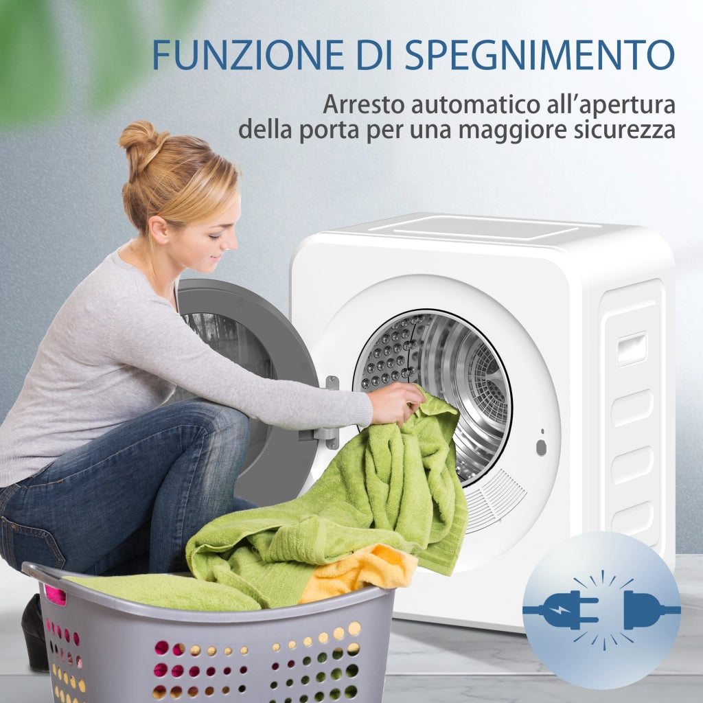 Asciugatrice Portatile 4 kg ¨C zephmum ¨C Bianco, 800W, Display LED, Timer, Carica Frontale